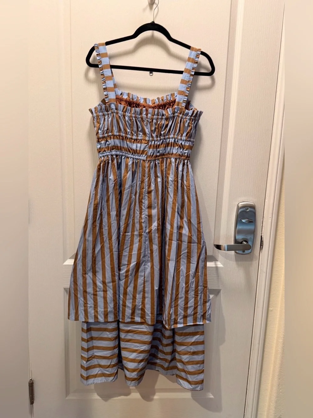 Arose Studio Seraphina Blue & Brown Striped Midi Dress Summer Size S NWOT - Picture 4 of 5